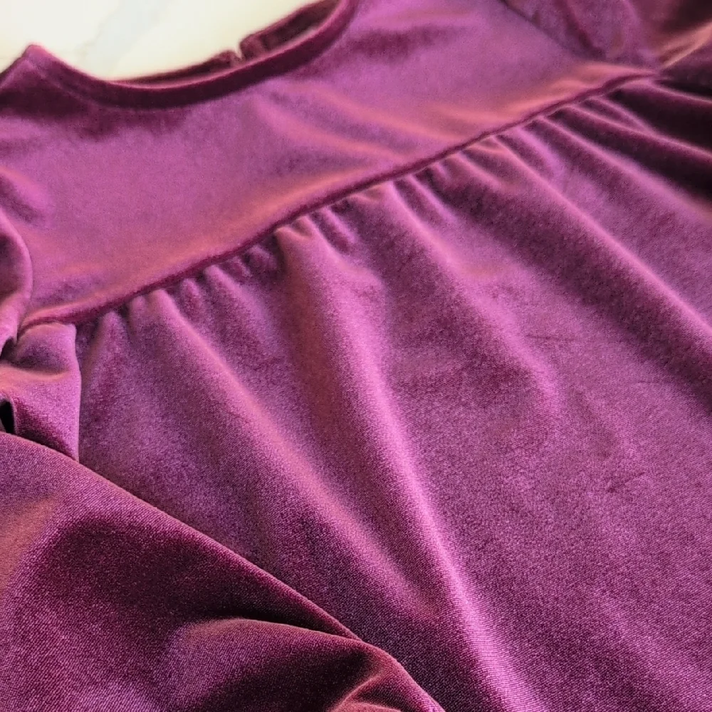 Kids Velvet Long-Sleeve Top in Deep Plum